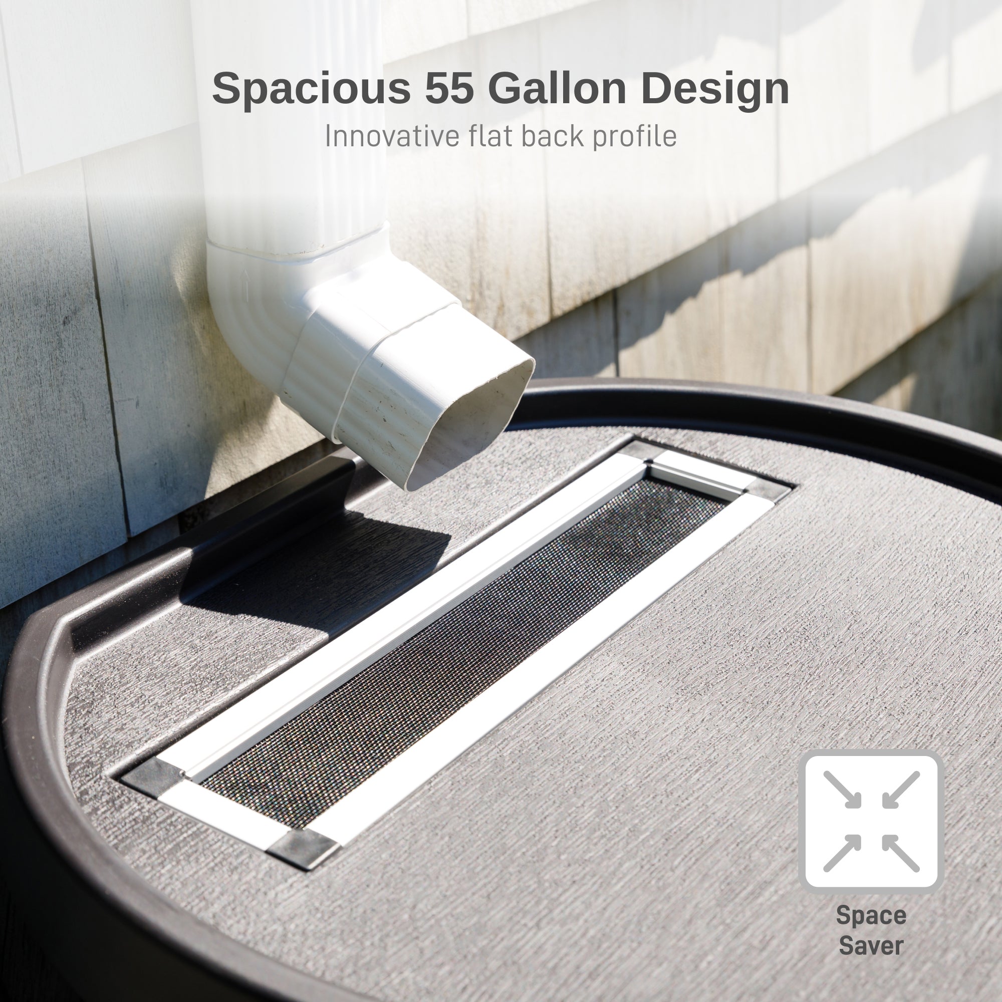 55 Gallon Premium Flat Back Rain Barrel with Removable Lid - Woodgrain with Black Stripes