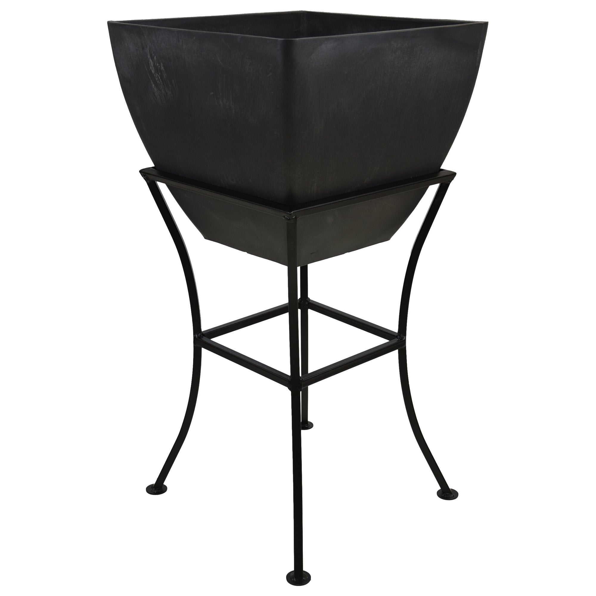 16x16 graphite square planter with a stand on a white background