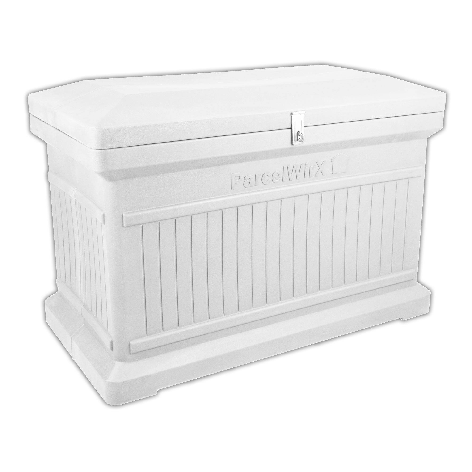 Slate grey ParcelWirx horizontal premium dropbox from an angle on a white background