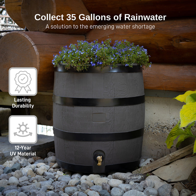 35 Gallon Round Rain Barrel With Planter
