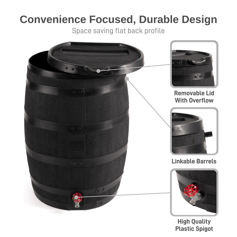 55 Gallon Premium Eco Flat Back Rain Barrel with Removable Lid