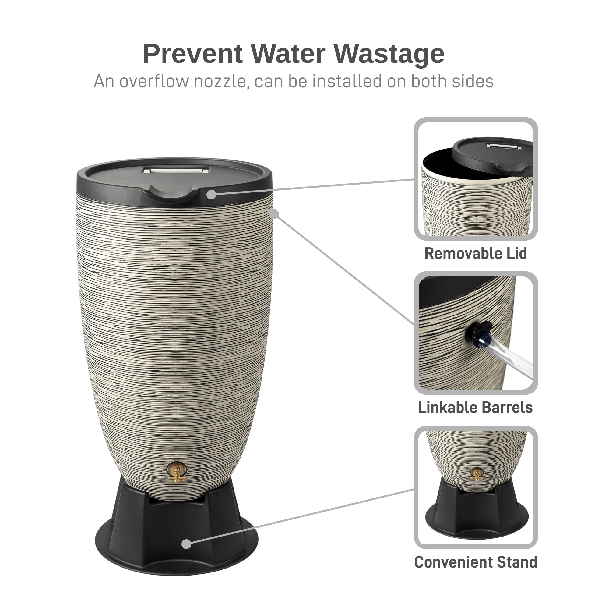 Newport Rain Barrel with Removable Lid and Stand