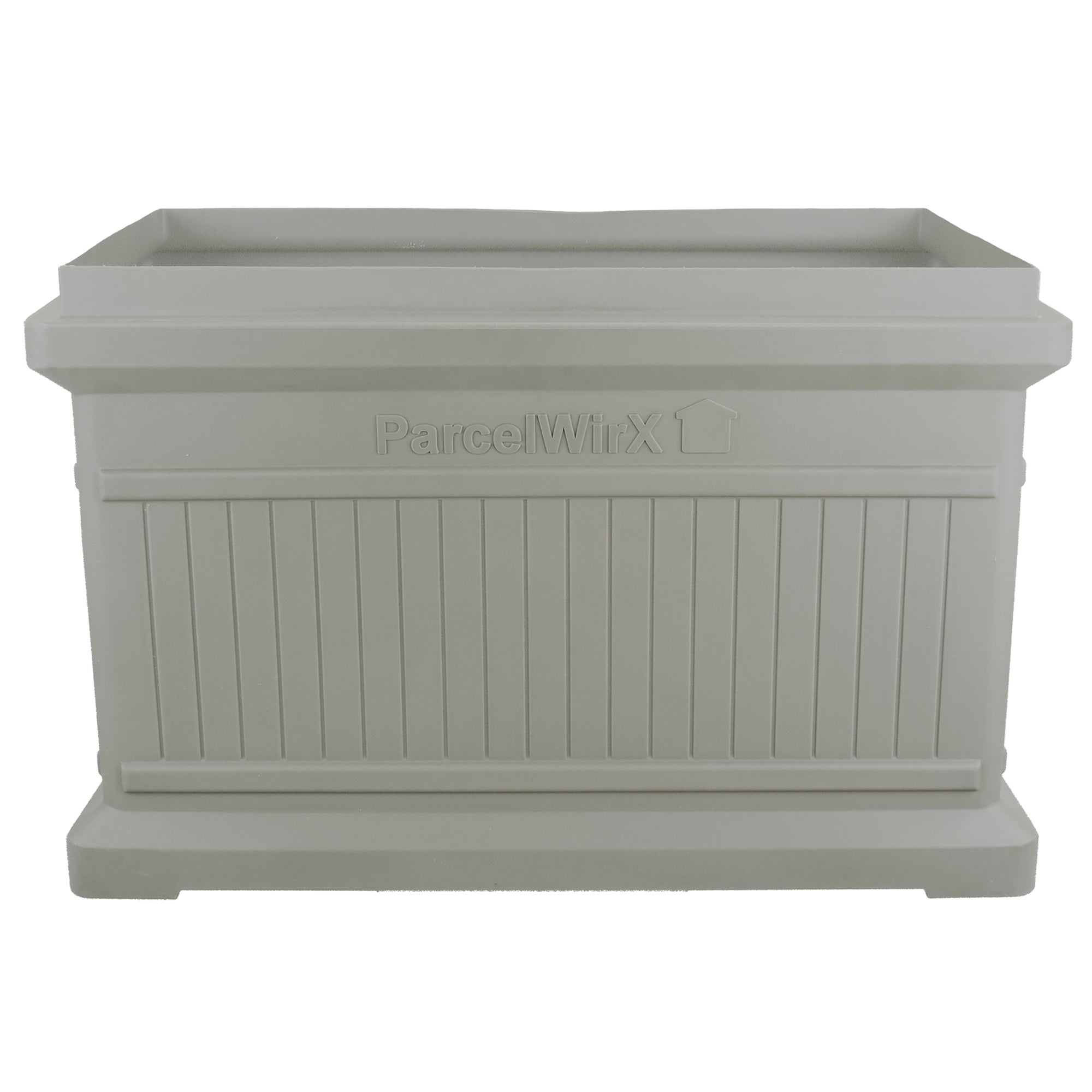 Prestige Pewter ParcelWirx horizontal standard from the front with the lid off, white background