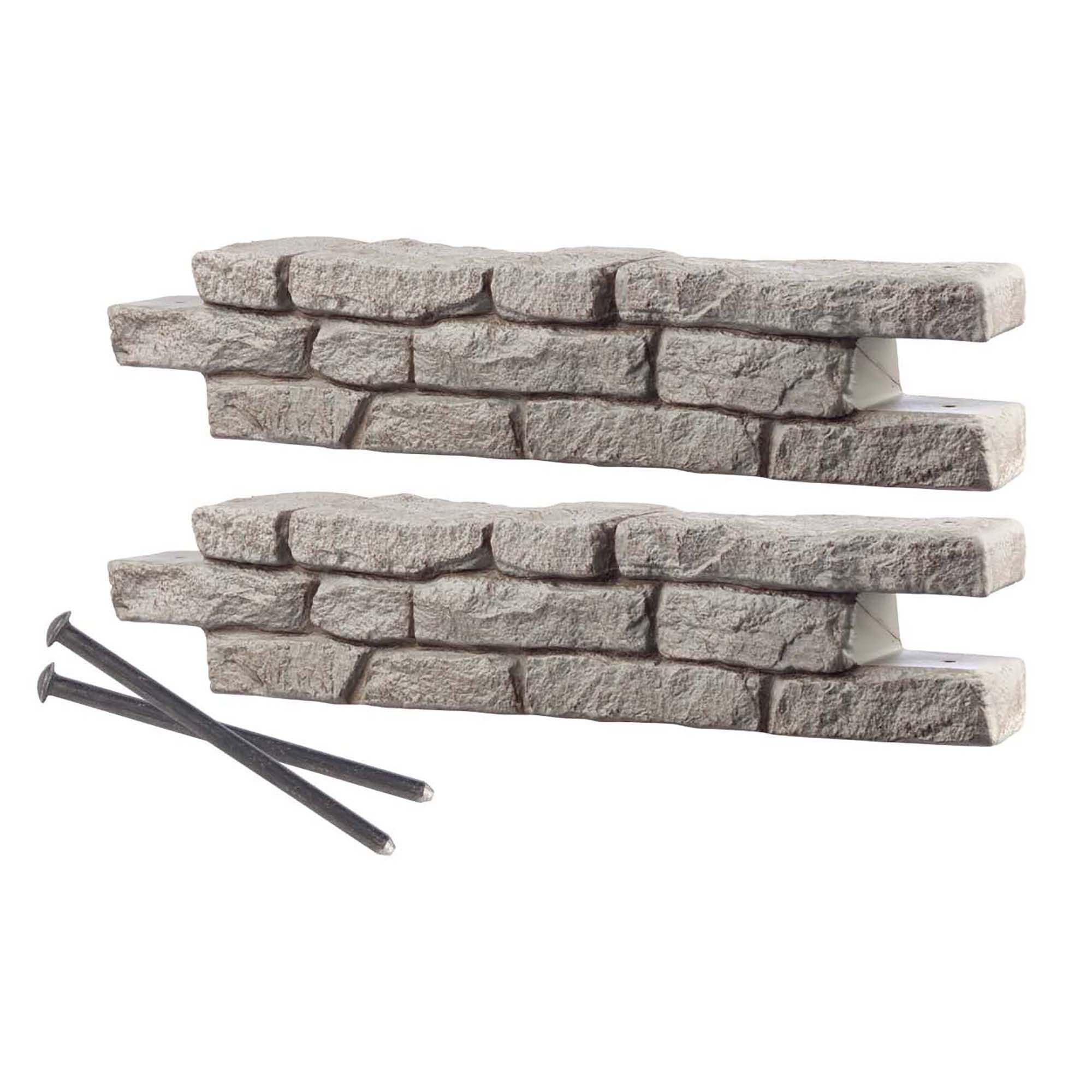 Two straight pieces of rock lock and two 18 inch spikes on a white background