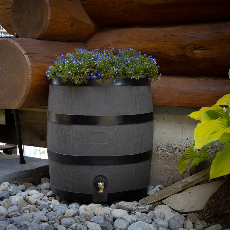 35 Gallon Round Rain Barrel With Planter