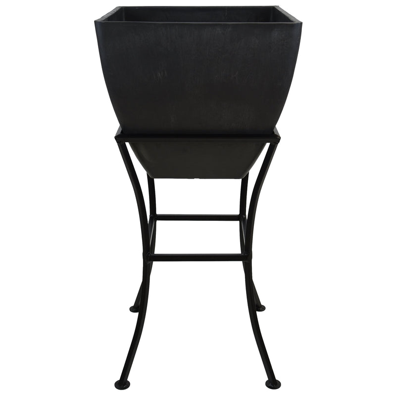 12x12 graphite square planter with a stand on a white background