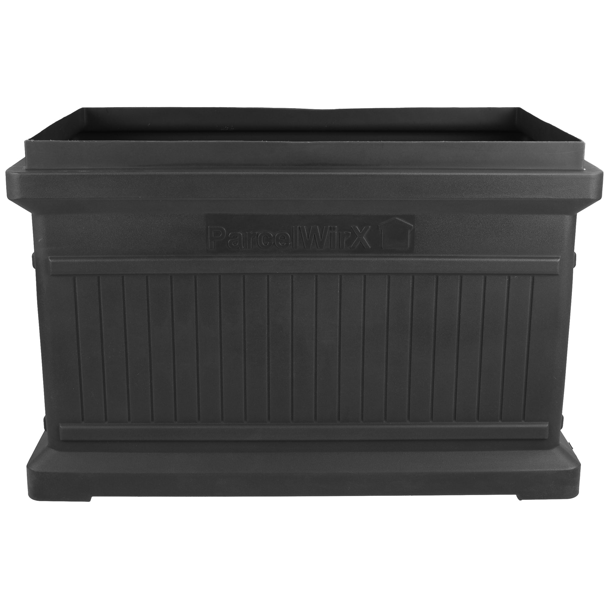 Graphite ParcelWirx horizontal standard from the front with the lid off, white background