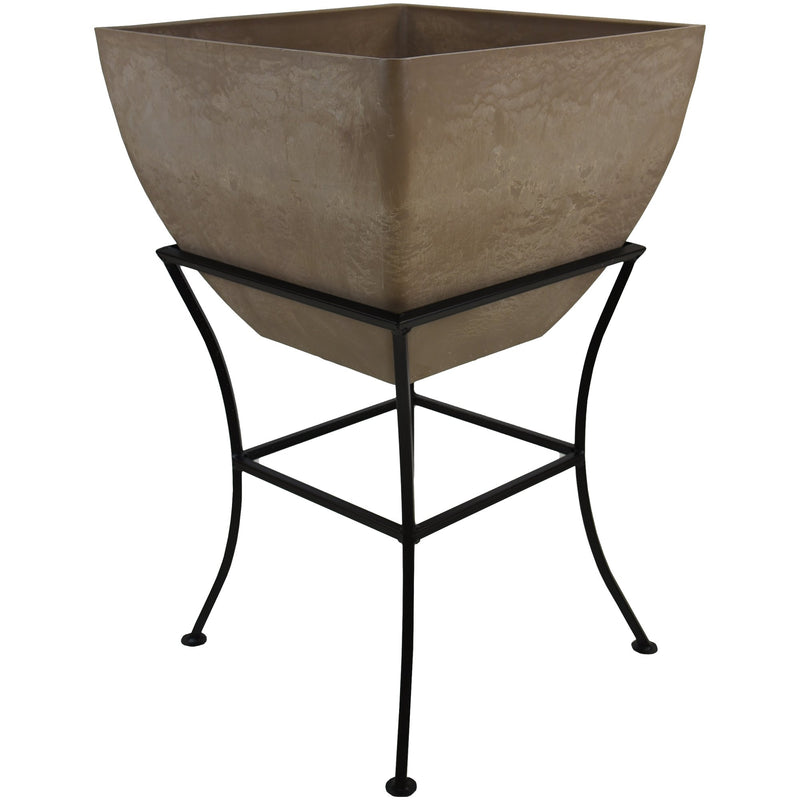 20x20 oak square planter with a stand on a white background