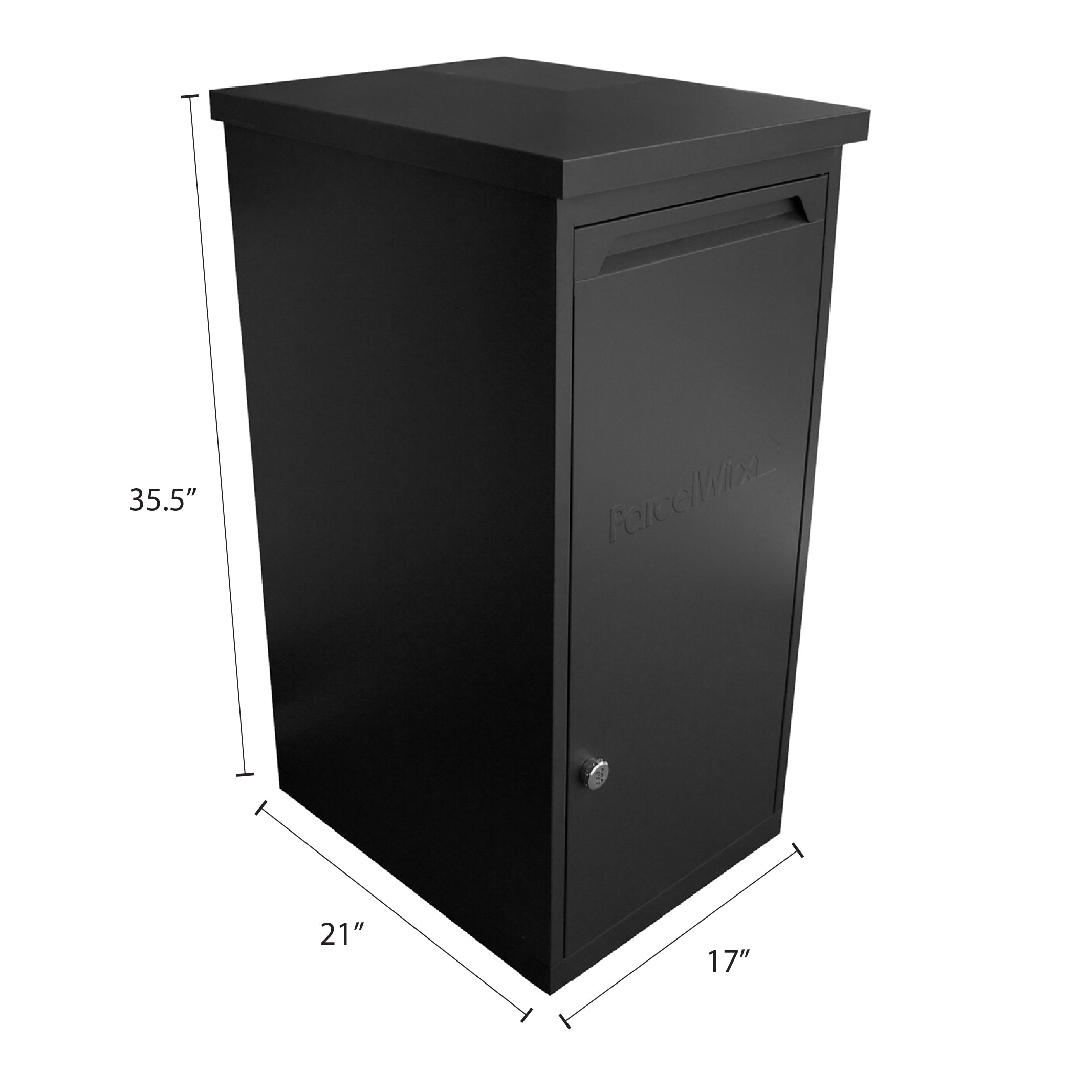 ParcelWirx storage cabinet with measurements on a white background