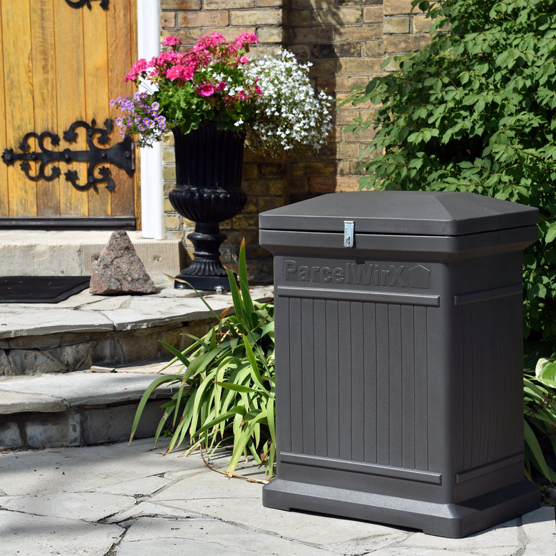 ParcelWirx premium vertical dropbox in graphite on front porch